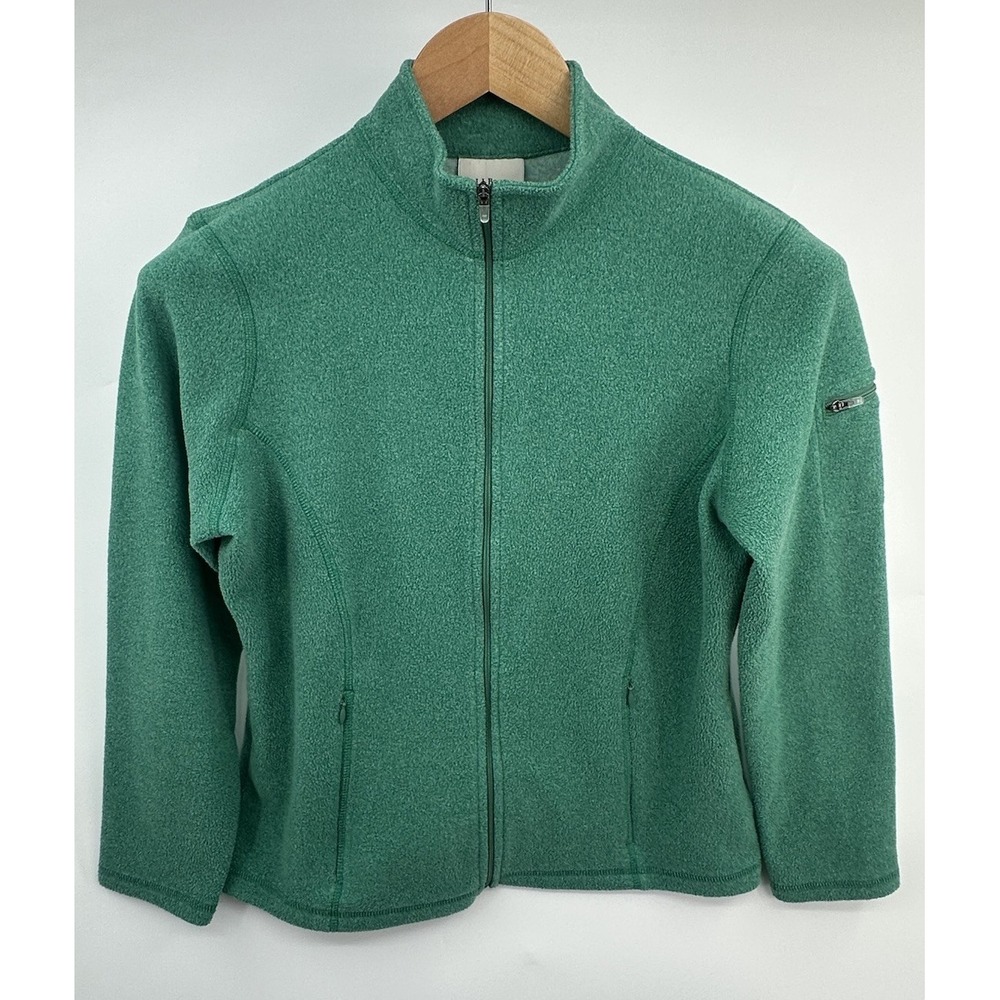 LL Bean Green Full Zip Fleece Lightweight Jacket Pockets Size Small Petite